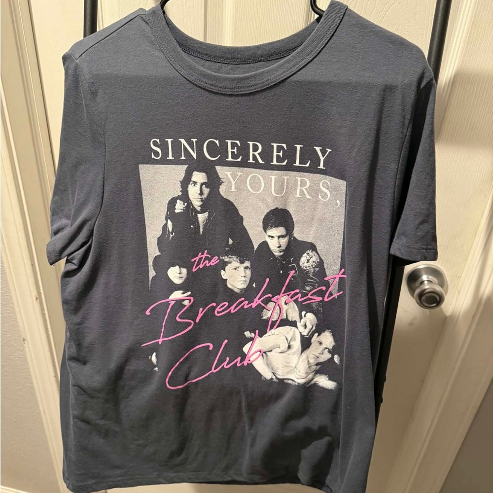 Breakfast Club Graphic Tee in Charcoal with Pink Script